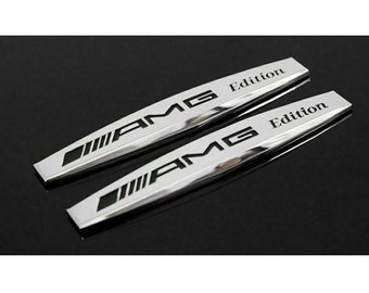 2 Mercedes AMG Edition 3D Logos in Black or Shiny Silver Metal 10cm x 1.7cm