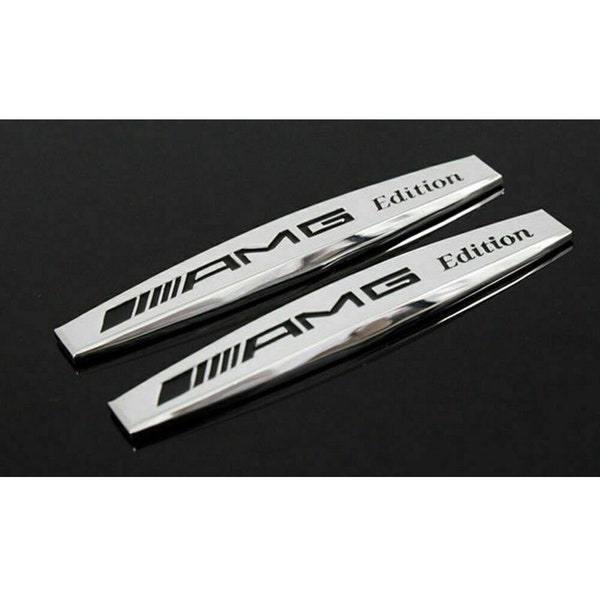 2 Logos 10cm X 1,7cm Mercedes AMG Edition 3D en Métal Noir ou Argent Brillant 2 pcs