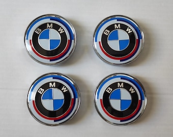 Set mit 4 Nabenabdeckungen, 60 mm, BMW Felge, Radmitte, Radkappe, Logo Edition, 50E-Jubiläum, Auto-Clip, NEU