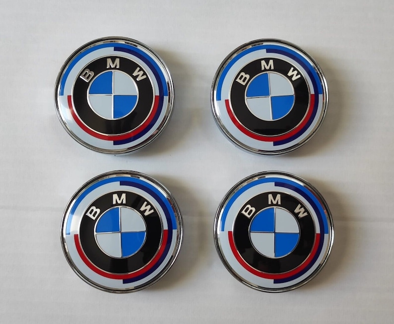 Lot de 4 Cache Moyeu BMW 56mm Jante Centre De Roue Enjoliveur Logo Edition 50E Anniversaire Auto Clipser NEUF zdjęcie 3