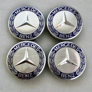 Set of 4 Logo 75mm Mercedes Emblem Rim Hub Cover Wheel Center Badge Blue. image 1