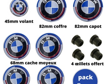 Kit 7 Logos BMW 50th Anniversary Emblem Hub Cover 68mm Trunk and Hood 82mm and Steering Wheel 45mm - 7 Badge
