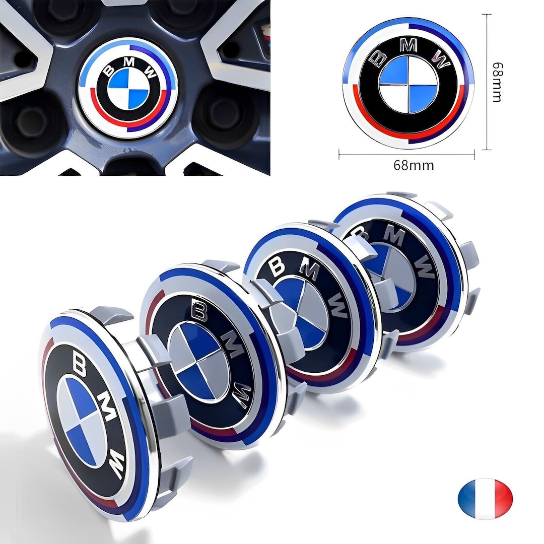 Lot de 4 Cache Moyeu BMW 68mm Jante Centre De Roue Enjoliveur Logo Edition 50E Anniversaire Auto
