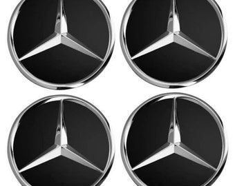 Lot de 4 Logo 75mm Emblème Mercedes Jante Cache Moyeu Centre De Roue Insigne Noir MAT