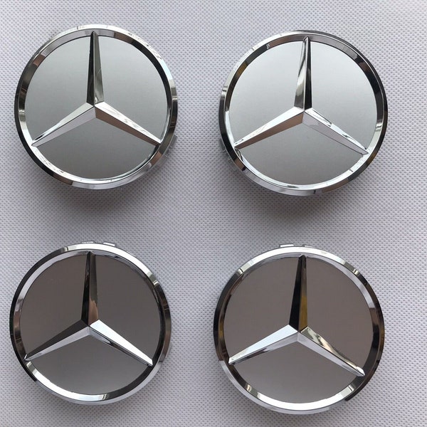 Set van 4 naafdoppen 75 mm Mercedes volledig zilveren logo embleem velg wielcentrum nieuw