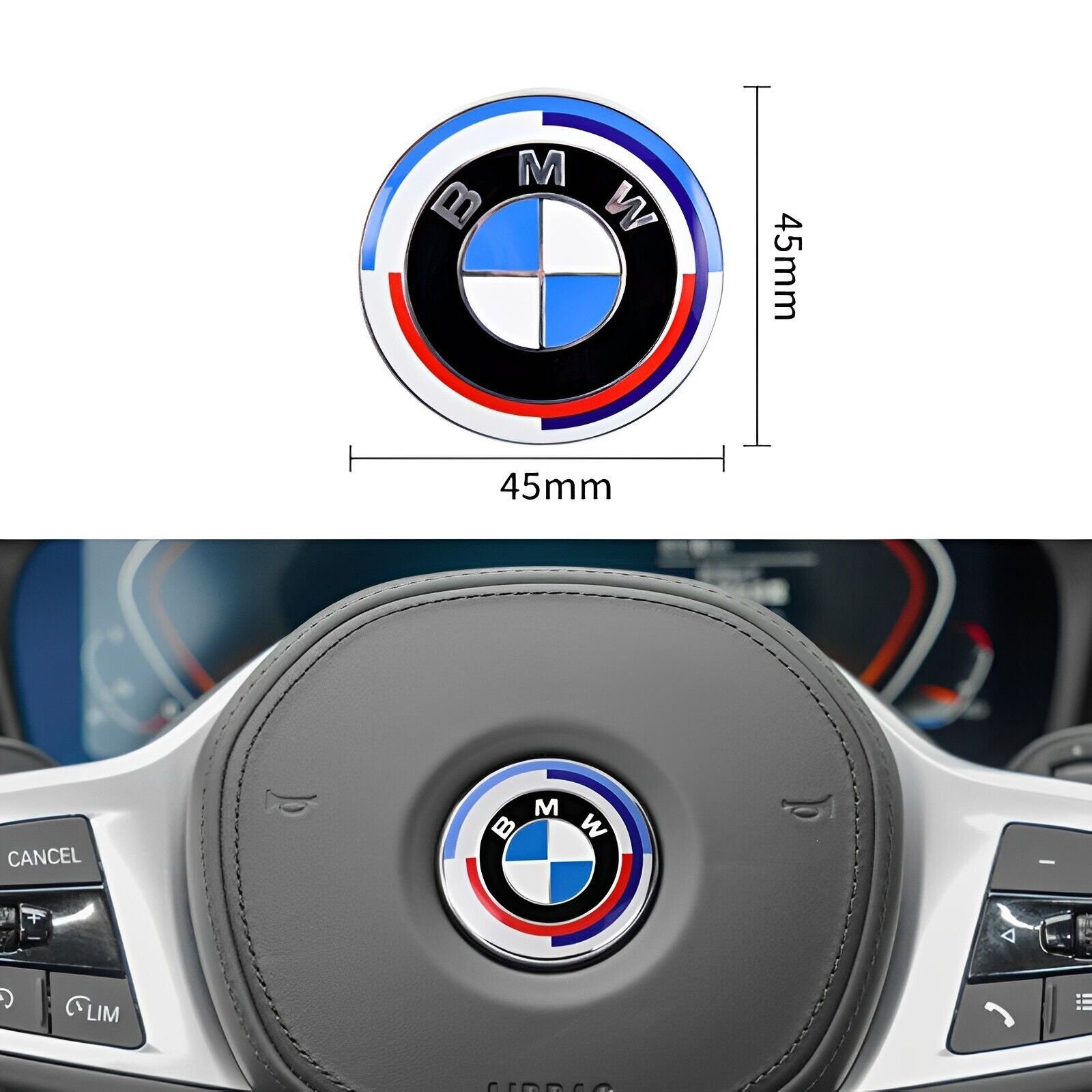 45MM Für BMW Lenkrad Embleme Logo Abzeichen Aufkleber Steuerrad Lenkunglogo  Horn