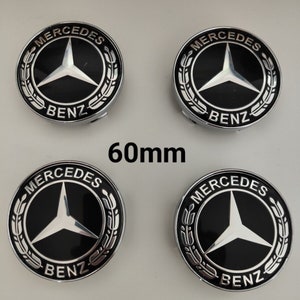 Set of 4 Logo 60mm Mercedes Emblem Rim Hub Cover Wheel Center Badge Black Gray New Black