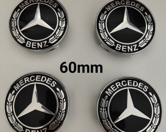 Lot de 4 Logo 60mm Emblème Mercedes Jante Cache Moyeu Centre De Roue Insigne Noir Gris New Black