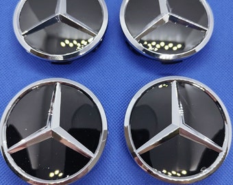 Lot de 4 Logo 60mm Noir Brillant Emblème Mercedes Jante Cache Moyeu Centre De Roue Insigne