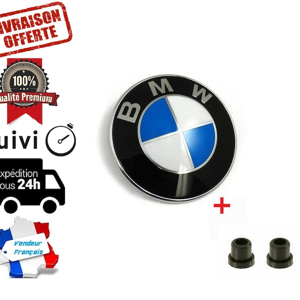 Insigne BMW Capot 74mm ou Coffre 74mm logo emblème - Vendu avec 2 œillets de fixation