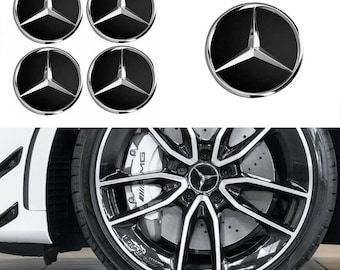 Lot de 4 Logo Emblème Mercedes Jante Cache Moyeu Centre De Roue Insigne Noir Mat 60mm.