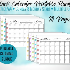 Simple Blank Calendar Bundle | Sunday Start/Monday Start Calendar | Undated Calendar | Monthly Calendar | PDF Printable | Instant Download