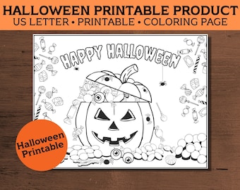 Halloween Candy Pumpkin Coloring Page | Halloween Party Activity Sheet for Kids | Digital Instant Download Adult Coloring Printable