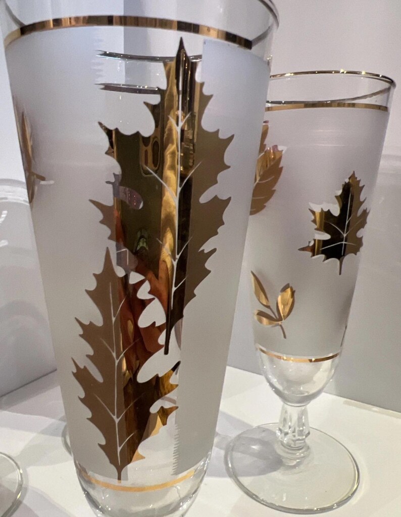 4 Midcentury Libbey Cocktail Glasses Frosted Gold Leaf Goblets Stemmed ...