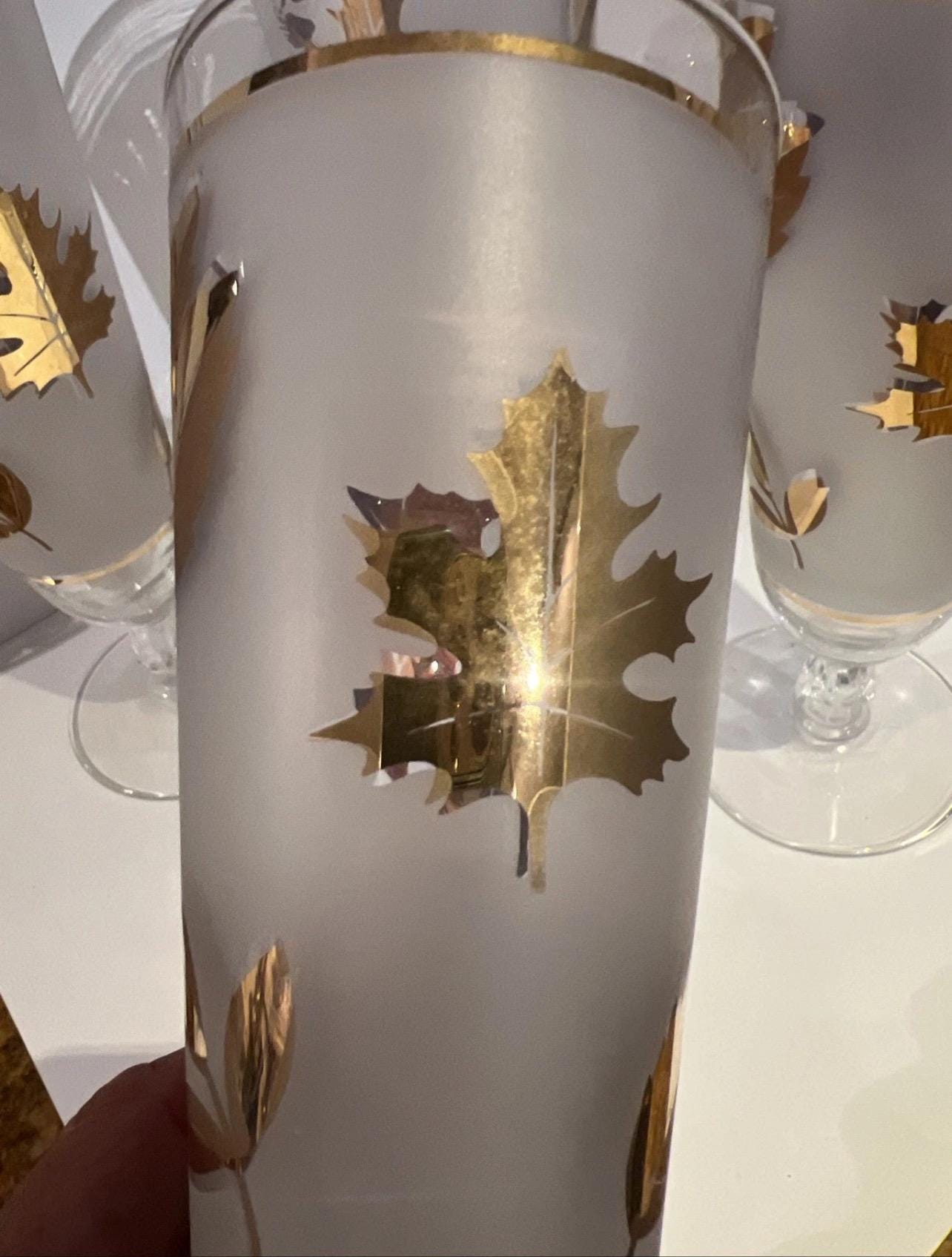 4 Midcentury Libbey Cocktail Glasses Frosted Gold Leaf Goblets Stemmed ...