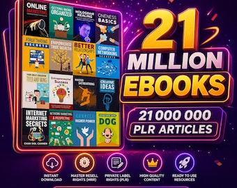 21 Million PLR Articles Ebooks Bundle, Master Resell Rights (MRR), Passive Income (Digital Download)