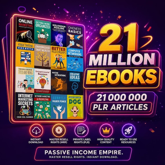 21 Million PLR Articles Ebooks Bundle, Master Resell Rights (MRR), Passive Income (Digital Download)