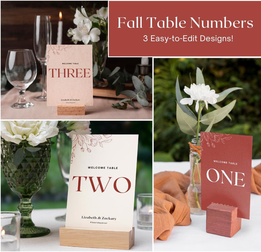Fall Table Numbers Fall Wedding Table Number, Table Numbers Modern, Modern Signage, Boho ...