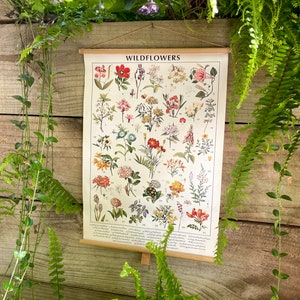 Wildflowers - Vintage-inspired Upcycled Pull-down Wall hanging - Botanical art - Flower wall hanging