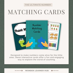 Number Matching Cards, Number Worksheets, Preschool Worksheets, Learning Numbers, Student Worksheet, Number Cards, Digital Download, Numbers