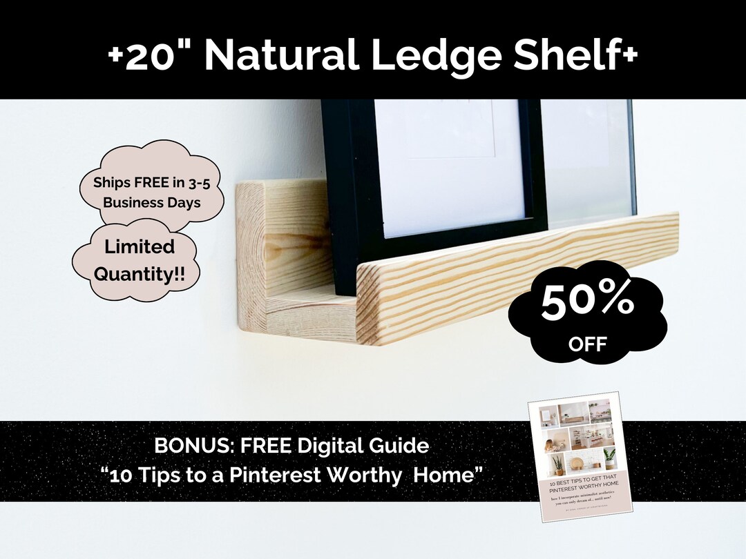 20 Natural Pine Picture Shelf With Mounting Hardware Etsy
