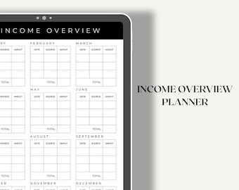 Einkommen Übersicht Planer, Finanzübersicht druckbar & ausfüllbar, Finanz Tracker auf einer Seite, Einnahmen Expense Log Planner