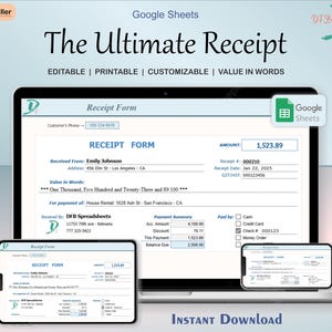 Professional Receipt Form Template Google Sheets Automatic Value in Words Generation Customizable AutoFill Editable and Printable Receipt