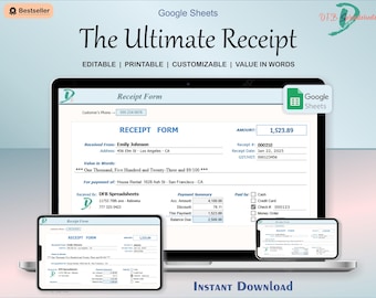 Professionelle Quittungsform Vorlage: Google Sheets, AutoFill (Digitaler Download)