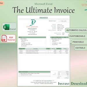 Customizable Invoice Template, Automated Calculations and Printing, Template Invoice Tracker, Professional Invoice, Editable Invoice, Excel