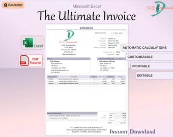 Anpassbare Rechnungstabelle Excel | Automatisierte Ausgabe mit Berechnungen und Drucken | Vorlage Rechnung | Tracker Professionelle Rechnung