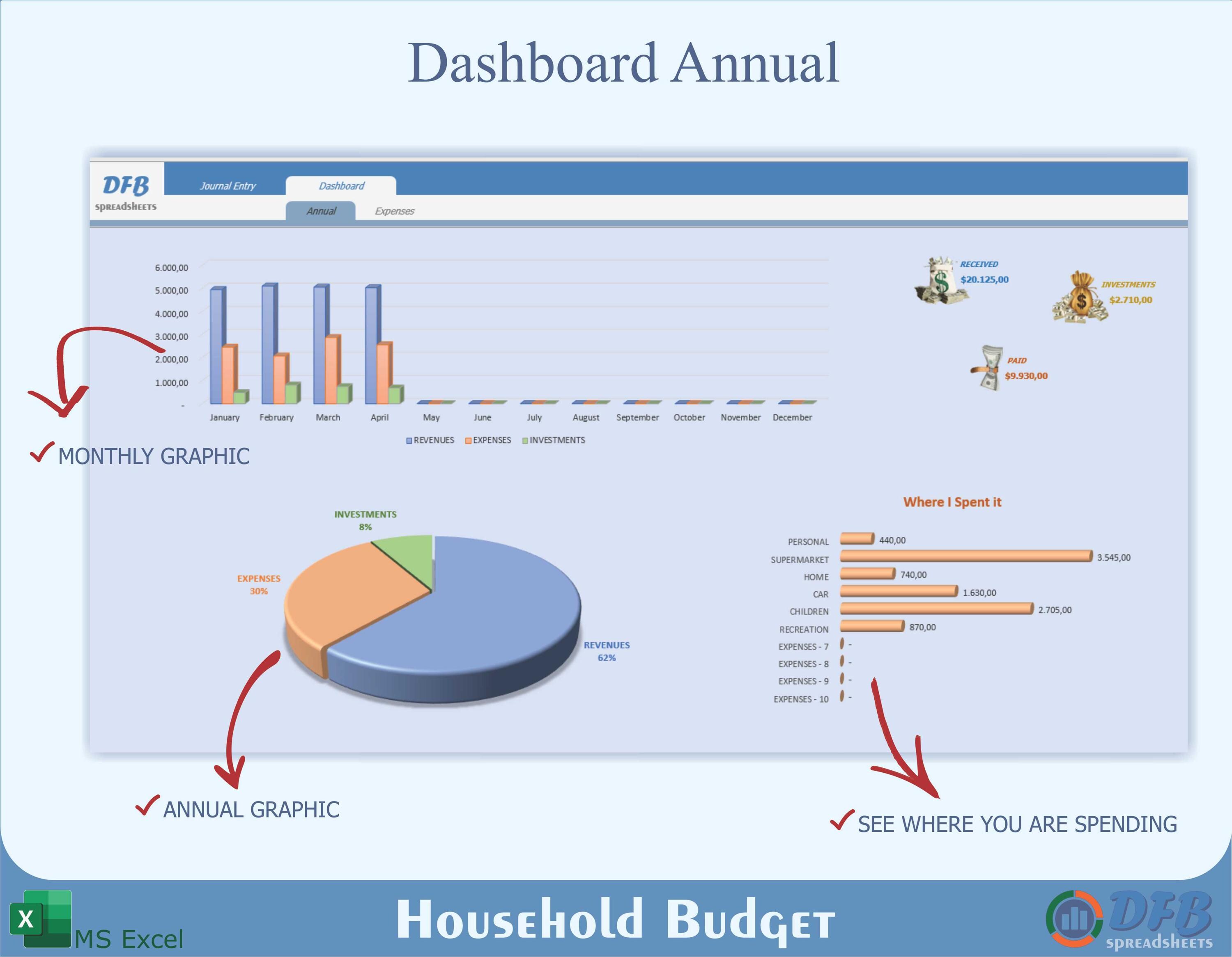 Household Budget Excel Spreadsheet Template Budget Planner Financial ...