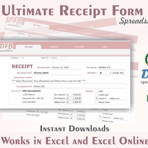 Customizable Receipt Spreadsheet Receipt with Automatic Generation of Amount in Words Editable Receipt Book Template Printable Receipt Excel