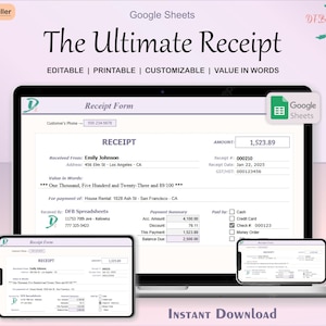 Professional Receipt Form Template Google Sheets Automatic Value in Words Generation Customizable AutoFill Editable and Printable Receipt
