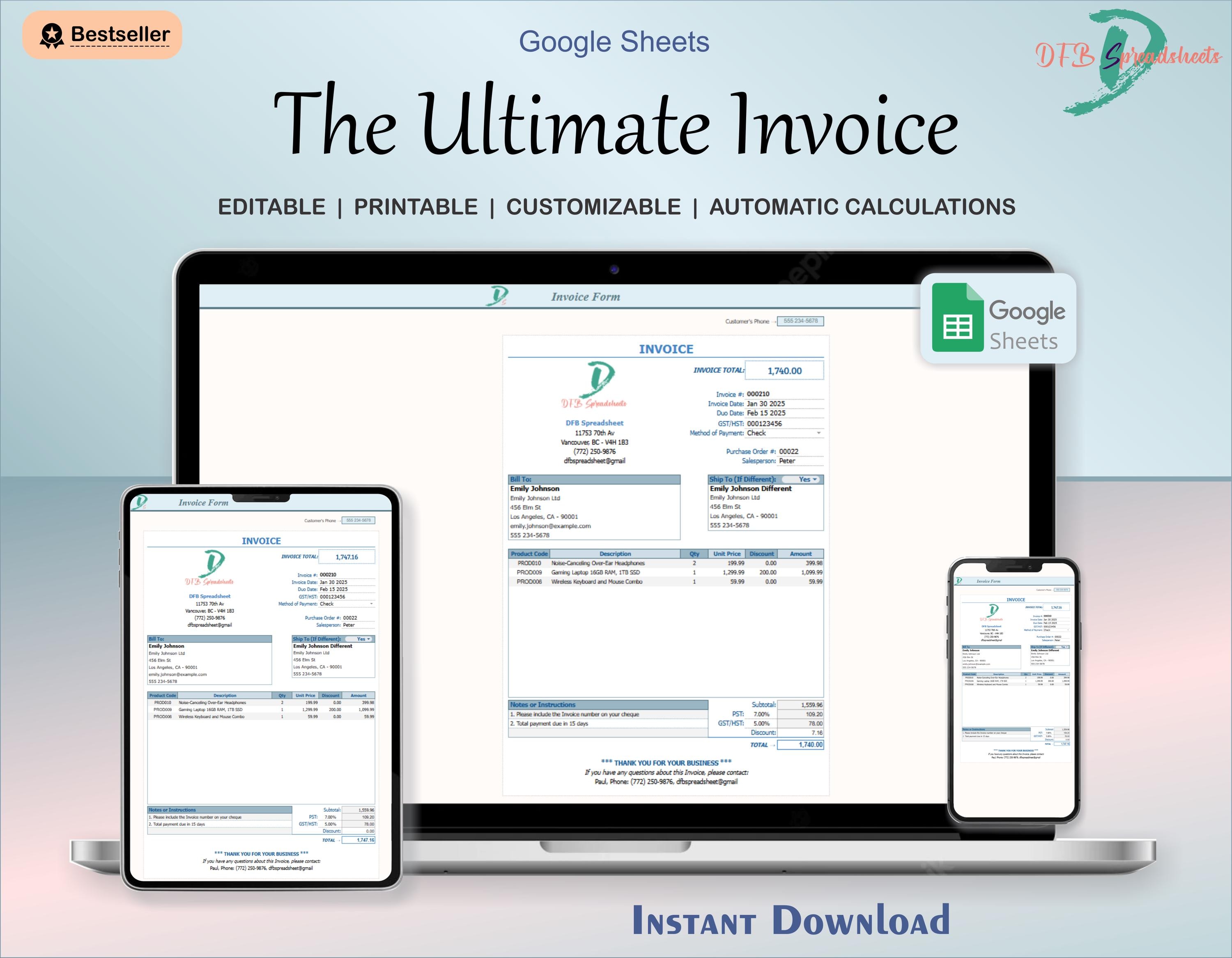 Printable Delivery Invoice Template Google Sheets