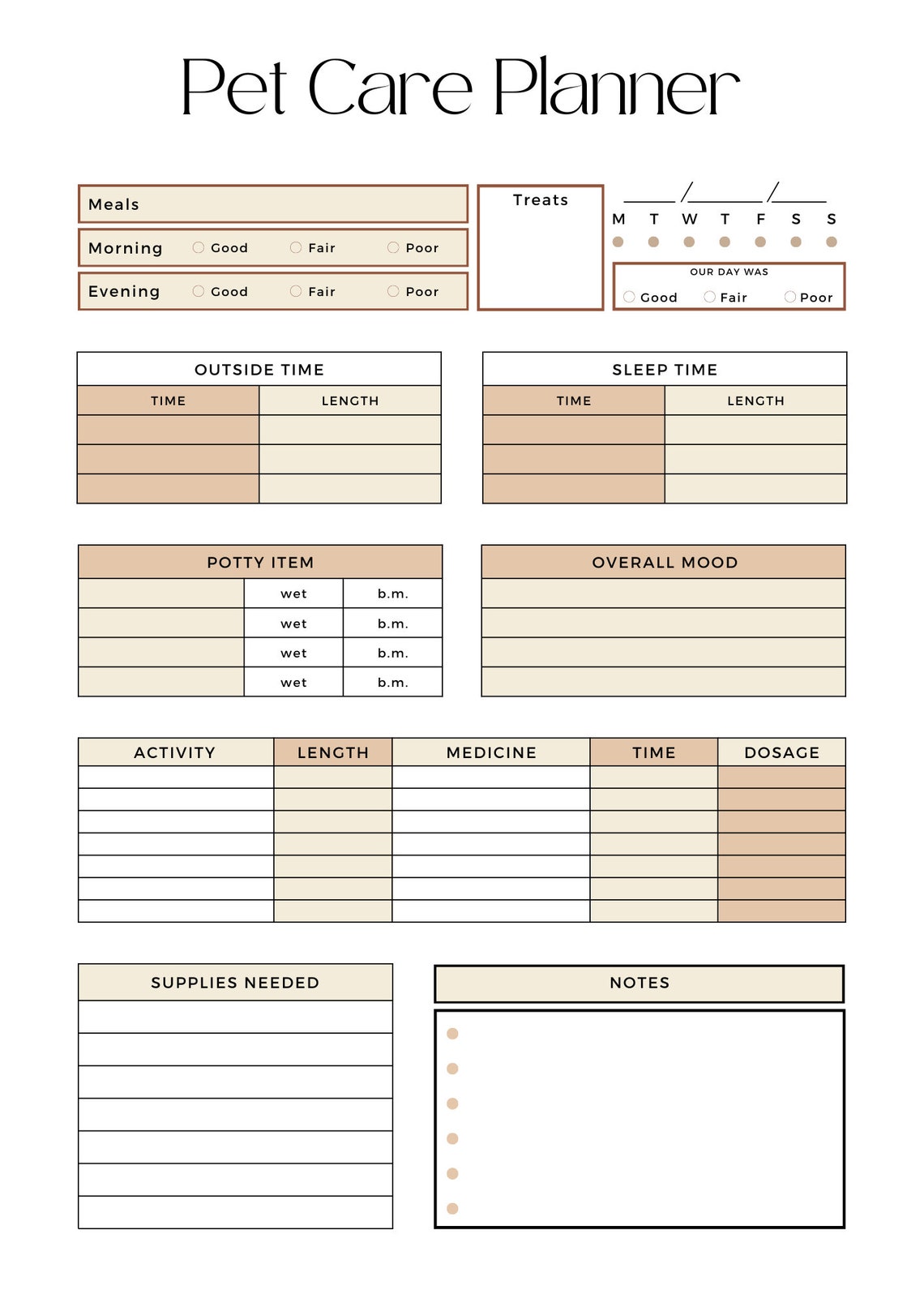 Printable Pet Care Planner | Pet Care at a Glance Template | Pet ...