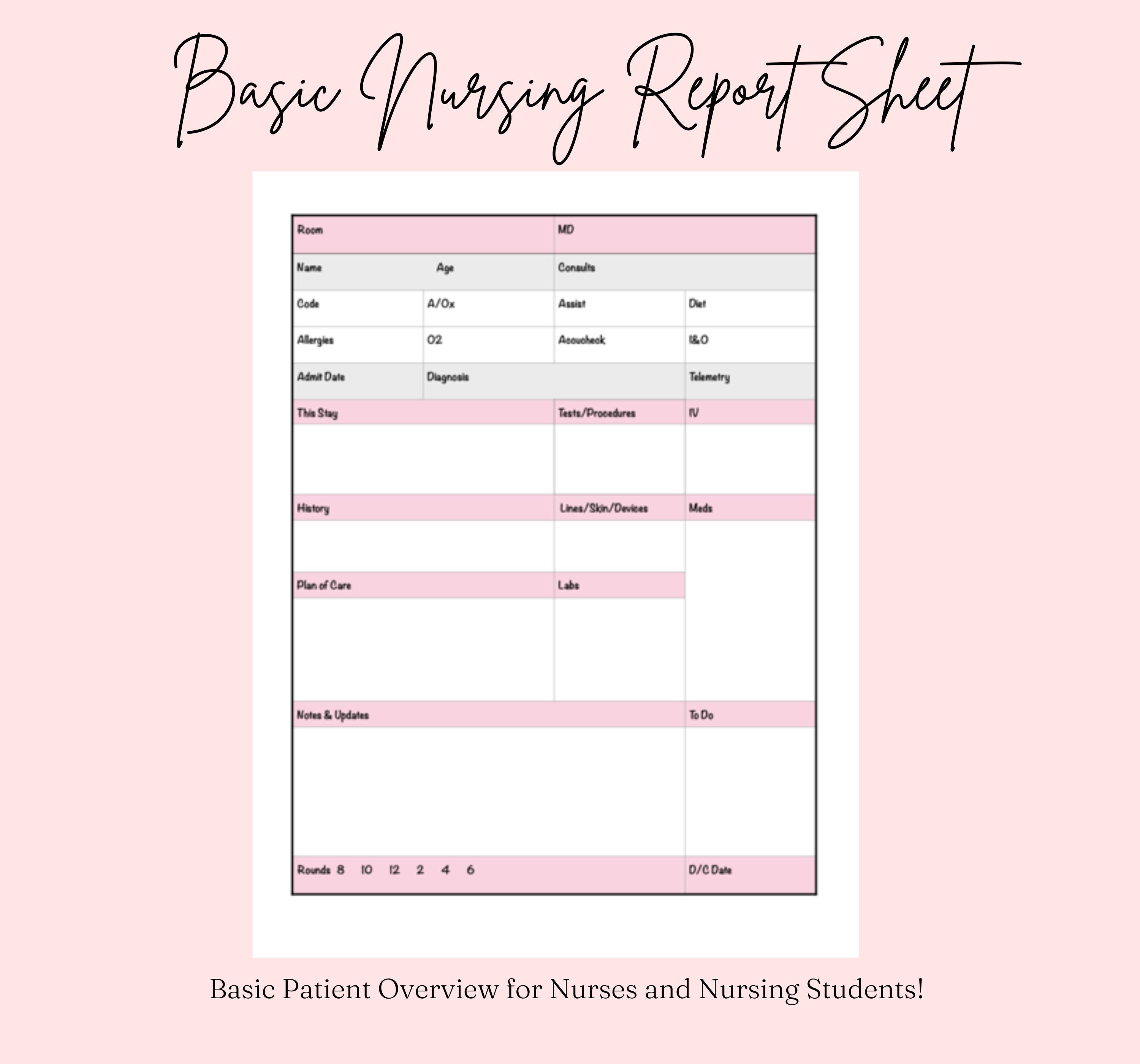 Nurse Report Sheet Pink - Etsy