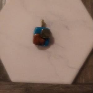 Pyrite and Clay Pendant, Teal and Bronze