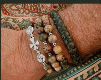 Mens Saint Benedict Rosary Bracelet | 8mm Bead  | Christian Dad | Stainless Steel | Modern and Masculine