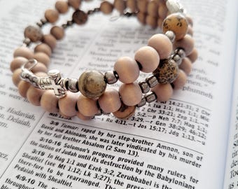 Mens Rosary | Wood & Stone | Rosary Bracelet | Christian Dad | Stainless Steel
