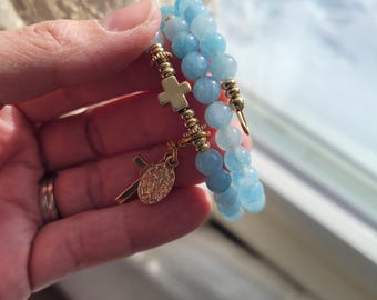 Blessed Mary Mother Gold Stainless Steel, Rosary, Miraculous Medal, Handcrafted