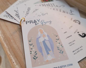 Pray The Rosary Card Set | Pocket Prayer Booklet | Key Chain | Travel Accessory | Emergency & Everyday Prayers