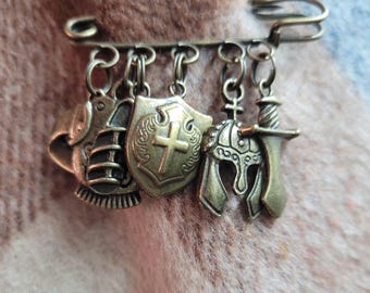 Armor of God Lapel Pin: Antique Gold Christian Gift