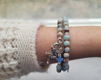 Saint Faustina | I Trust in Jesus | Divine Mercy | Stainless Steel | Modern Rosary Bracelet | Crucifix