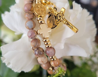 Saint Benedict | Handcrafted Rosary Bracelet | Gold Plated Stainless Steel | Wrap Religious Gift | Catholic