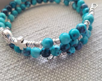 Saint | Stainless Steel | Modern Rosary Wrap Cuff Bracelet | Silver Beautiful Blue & Simple | Handcrafted Jewelry