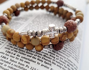 Saint Bernardino | Men's Rosary | Christian Dad | Lava Bead | Natural Stone | Rosary Bracelet | Stainless Steel