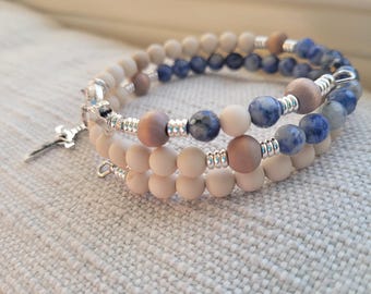 Mother Teresa Rosary Bracelet: Jasper, Fossil Stone & Wood Beads
