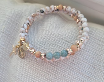 Saint Colette, Rose & Yellow Gold Tone Rosary Bracelet, Fertility, Child loss, Miscarriage, Hope.