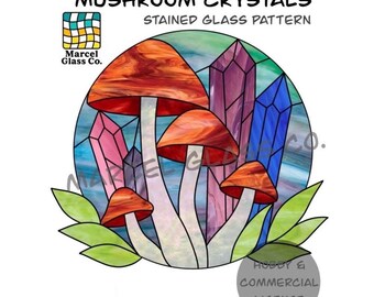 Modèle de vitrail de cristaux de champignon, modèles de vitrail, téléchargement numérique, vitrail bricolage