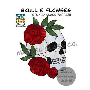 Skeleton & Flowers Stained Glass Pattern, Stained Glass Patterns, Digital Download, DIY Stained Glass